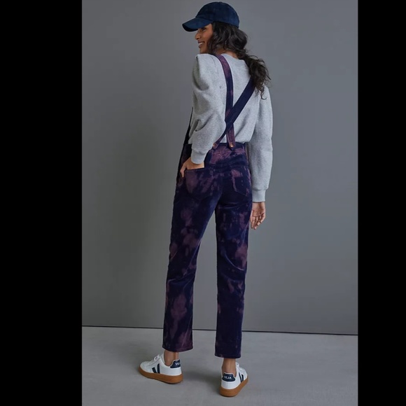 Anthropologie Navy Blue Pilcro Slim Tie Dye Corduroy Overalls Petite - Picture 3 of 8